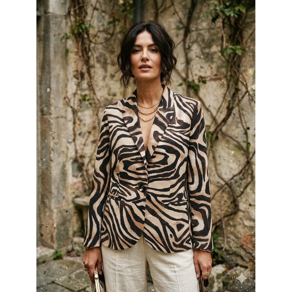 Chicos Animal Print Blazer Jacket Mob Wife Office Vixen Chic Women 1 Size Medium